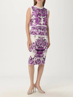 Gonna Dolce & Gabbana in seta stretch con stampa Maioliche