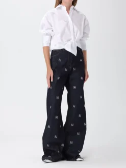 Jeans wide leg MSGM in denim con monogram