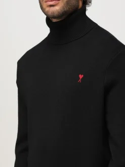 Maglia a dolcevita in lana con logo ricamato Ami Paris