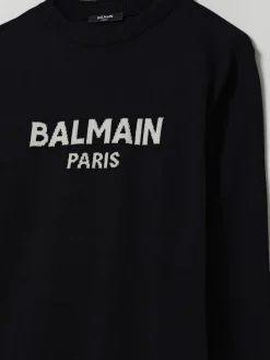 Maglia a girocollo con logo jacquard Balmain