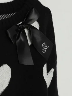 Maglia a girocollo in misto lana con cuori Monnalisa