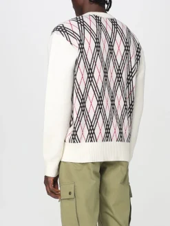 Maglia a girocollo in misto lana tartan con logo Burberry