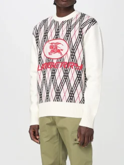 Maglia a girocollo in misto lana tartan con logo Burberry