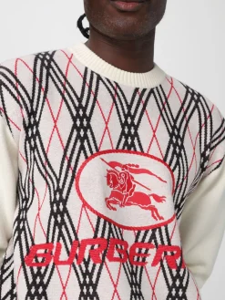 Maglia a girocollo in misto lana tartan con logo Burberry