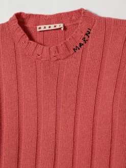 Maglia a girocollo in misto lana con logo e rotture Marni