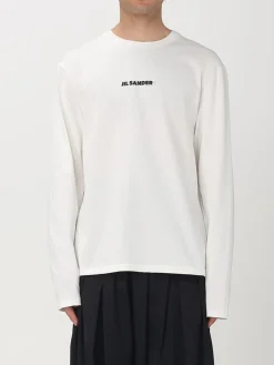 Maglia basic in cotone con logo Jil Sander