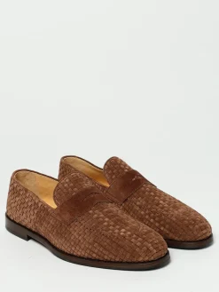 Mocassino Brunello Cucinelli in camoscio con lavorazione intrecciata