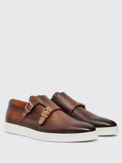 Monk Strap Santoni in pelle a grana fumè