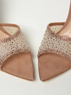 Mules Gianvito Rossi in nylon a rete e camoscio con cristalli