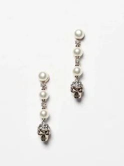 Orecchini Skull McQueen in ottone con strass e perle sintetiche