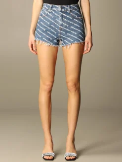 Pantaloncino di jeans Alexander Wang con logo all over