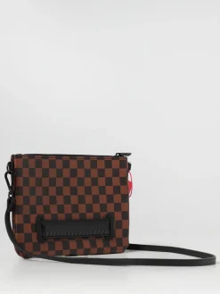 Pochette Sprayground in cotone spalmato saffiano con motivo check all over