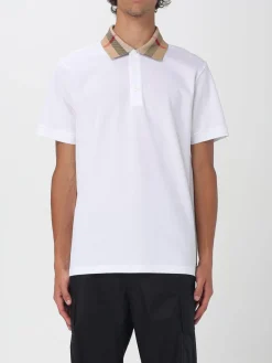 Polo in cotone con collo check Burberry