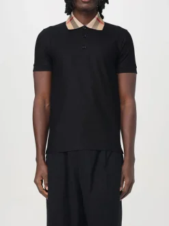 Polo in cotone con collo check Burberry