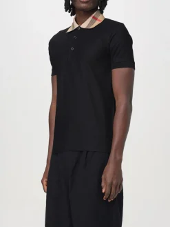 Polo in cotone con collo check Burberry