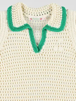 Polo in maglia di cotone all'uncinetto Bonpoint