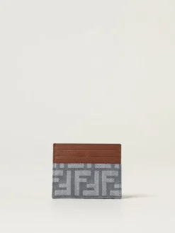 Portacarte di credito Baguette Fendi in denim jacquard e pelle