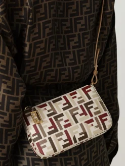 Pouch Baguette Fendi in cotone spalmato con monogram FF all over