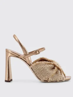 Sandalo Annika Jimmy Choo in rafia e pelle laminata