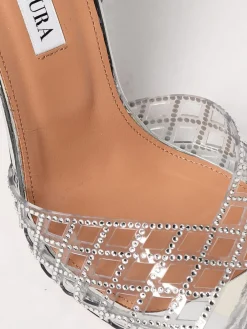 Sandalo Aquazzura in pvc traforato con strass all over