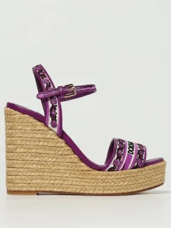 Sandalo con zeppa Maiolica Dolce & Gabbana in cotone ricamato