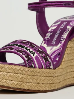 Sandalo con zeppa Maiolica Dolce & Gabbana in cotone ricamato