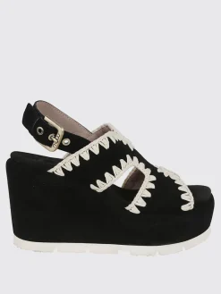 Sandalo con zeppa Mou in camoscio con cuciture all'uncinetto