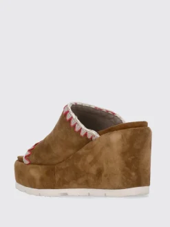 Sandalo con zeppa Mou in camoscio con cuciture all'uncinetto