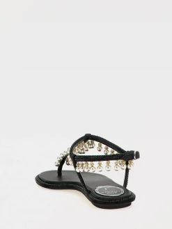 Sandalo Diana Rene Caovilla in raso con strass applicati e perle pendenti