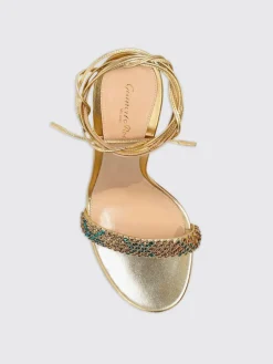 Sandalo Gianvito Rossi in nappa laminata con cristalli