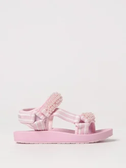 Sandalo Monnalisa in nylon a righe con perline applicate