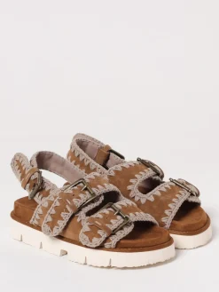 Sandalo New Bio Mou in camoscio con cuciture all'uncinetto