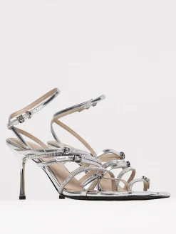 Sandalo Pinko in pelle laminata e strass