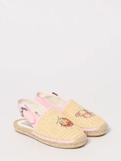 Sandalo Stella McCartney Kids in rafia crochet e pelle sintetica con ricami