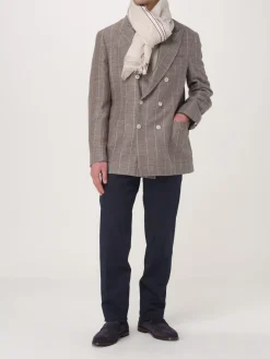 Sciarpa Brunello Cucinelli in misto lino e cashmere con righe jacquard