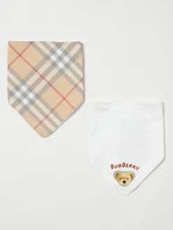 Set 2 bavaglini in cotone check con logo Burberry