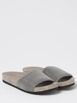 Sliders Brunello Cucinelli in camoscio con monile