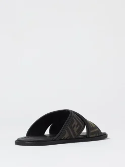 Sliders Fendi in misto cotone e pelle con logo