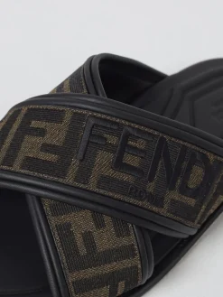 Sliders Fendi in misto cotone e pelle con logo