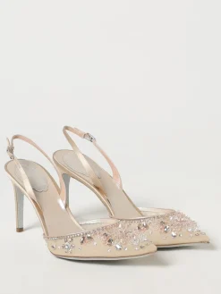 Slingback Rene Caovilla in raso e nylon a rete con strass