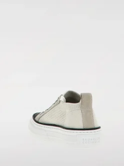 Sneakers Brunello Cucinelli in pelle e maglia crochet con monile