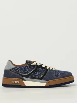 Sneakers Match Fendi in denim e pelle con monogram FF jacquard