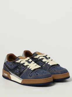 Sneakers Match Fendi in denim e pelle con monogram FF jacquard