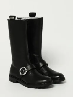 Stivale Monnalisa in pelle con fibbia gioiello