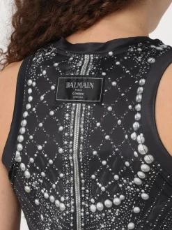 Top Balmain in crepe con stampa grafica