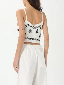 Top cropped Twinset in cotone con ricami floreale
