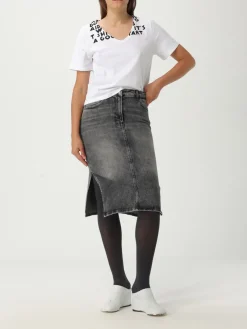 T-shirt a v in cotone stampata Mm6 Maison Margiela