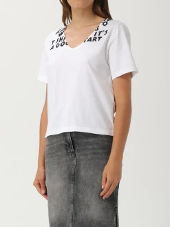 T-shirt a v in cotone stampata Mm6 Maison Margiela