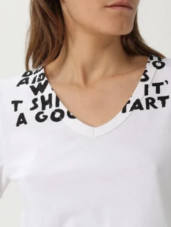 T-shirt a v in cotone stampata Mm6 Maison Margiela