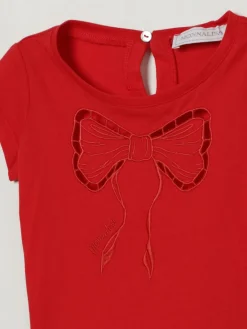 T-shirt con fiocco ricamato Monnalisa